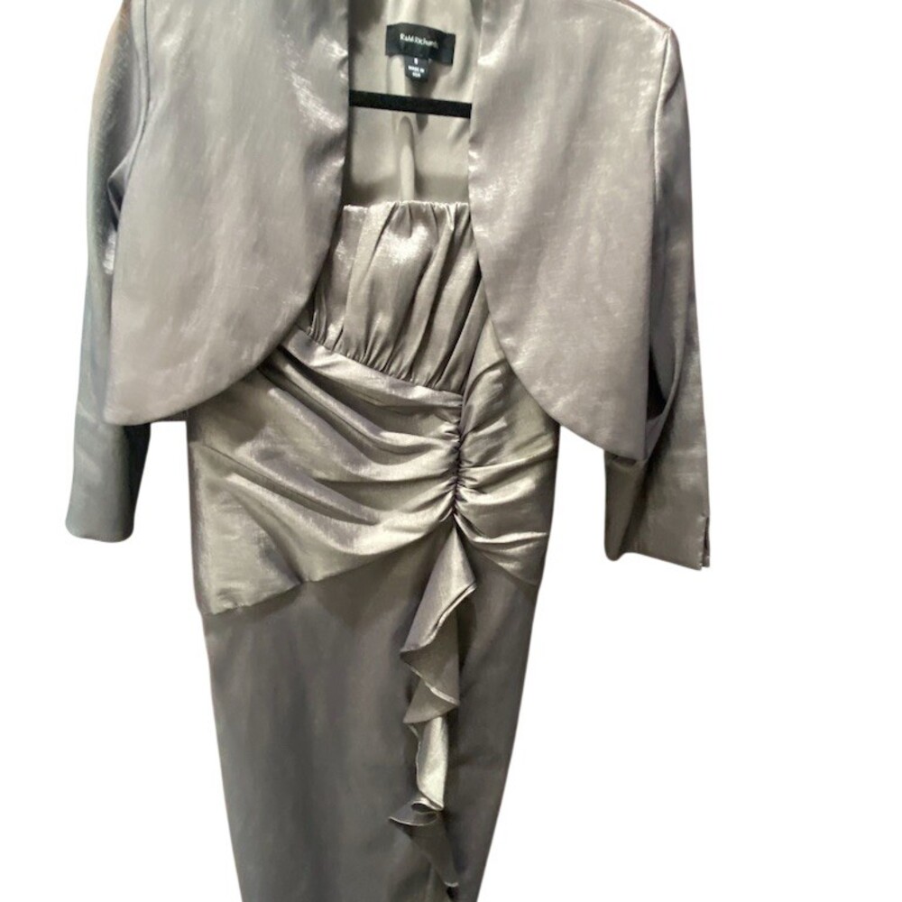 R&M Richards 2-Piece Dress & Bolero Jacket Set Womens Size 8 Silver